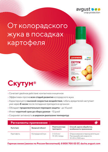 Скутум 100мл Август НОВИНКА фипронил, 250 г/л от колор. жука и др. вредителей